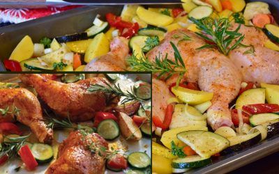 Pollo con vegetales al horno.